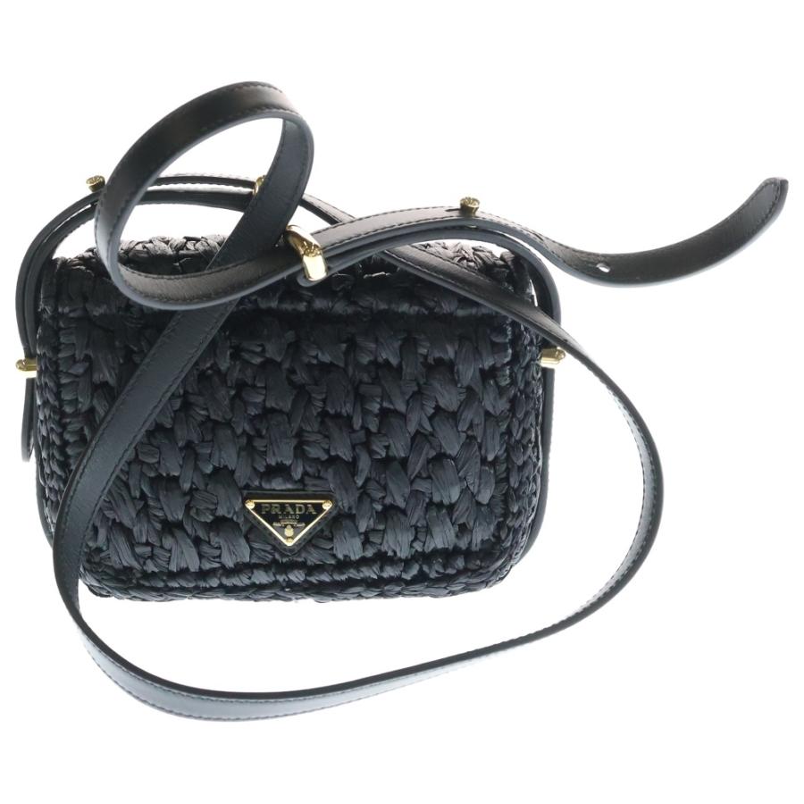 PRADA プラダ ラフィア ショルダーバッグ ミニバッグ カゴバッグ ブラック 1BD362 ゴールド金具 PRADA（プラダ） ラフィア ショルダーバッグ ミニバッグ カゴバッグ
