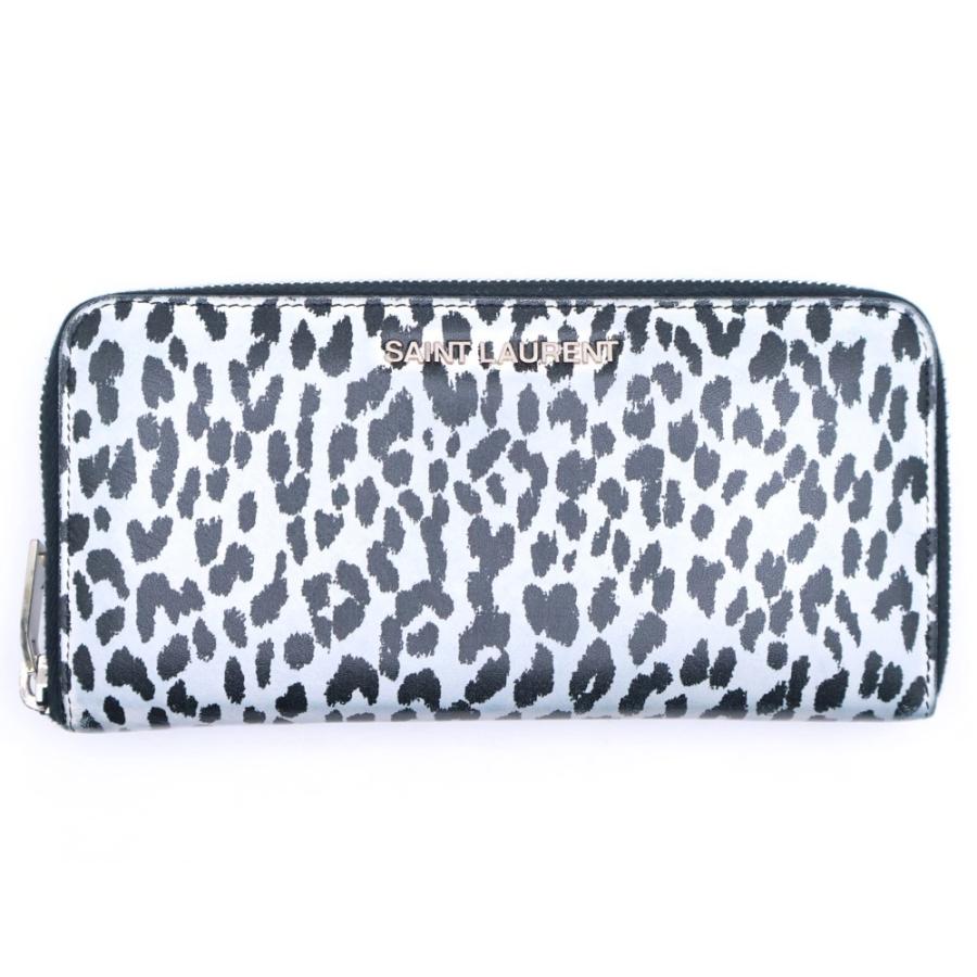 YVES SAINT LAURENT イヴサンローラン ラウンドファスナー長財布 ロングウォレット カードケース ブラック×ホワイト レオパード レザー 340841 シルバー金具 Yves Saint Laurent（イヴ・サンローラン） ラウンドファスナー長財布