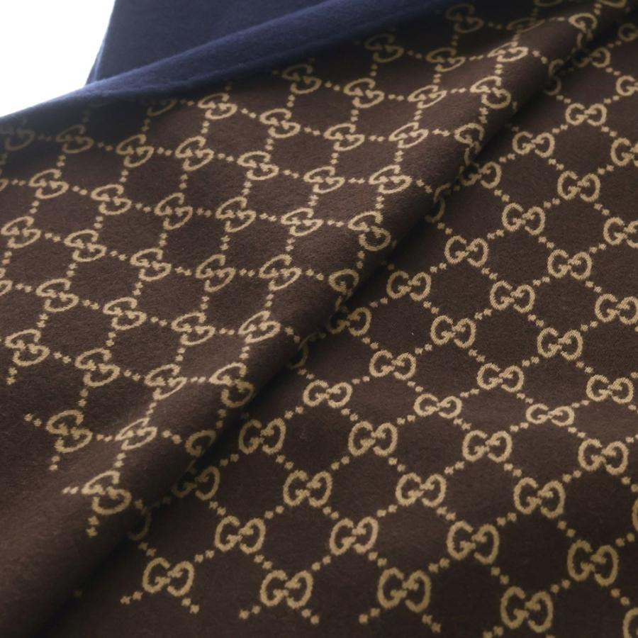 GUCCI グッチ GGパターン リバーシブル ウール マフラー ネイビー/ブラウン 521104_4