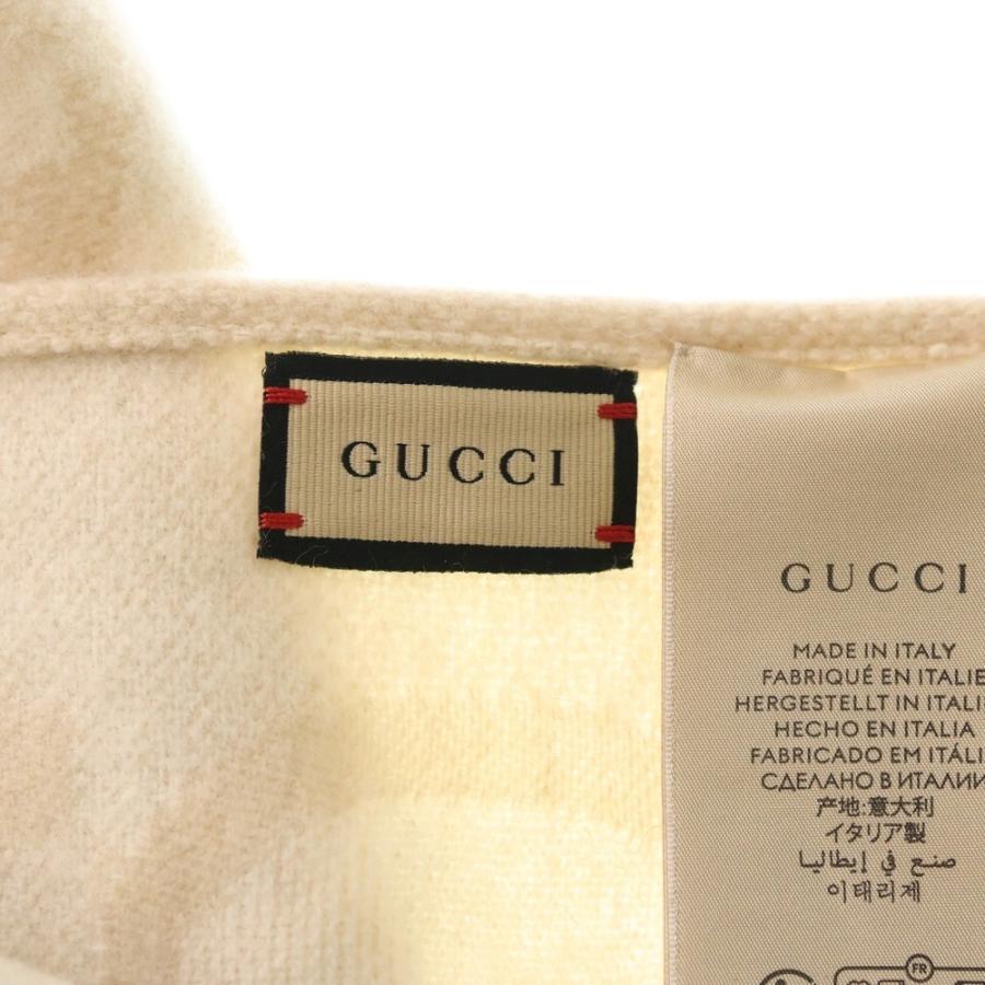 GUCCI アイボリー フリンジ付きマフラー GUCCI（グッチ） リバーシブルジャンボGG カシミヤ フリンジ ポンチョ