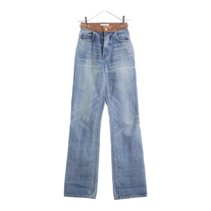 CELINE（セリーヌ） トリオンフ レザー切替コットンデニムパンツ