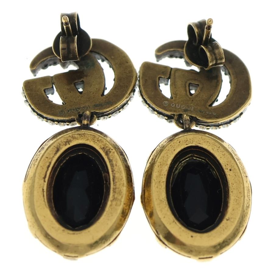 GUCCI（グッチ） ダブルG ラインストーンピアス GP ブラック×ゴールド