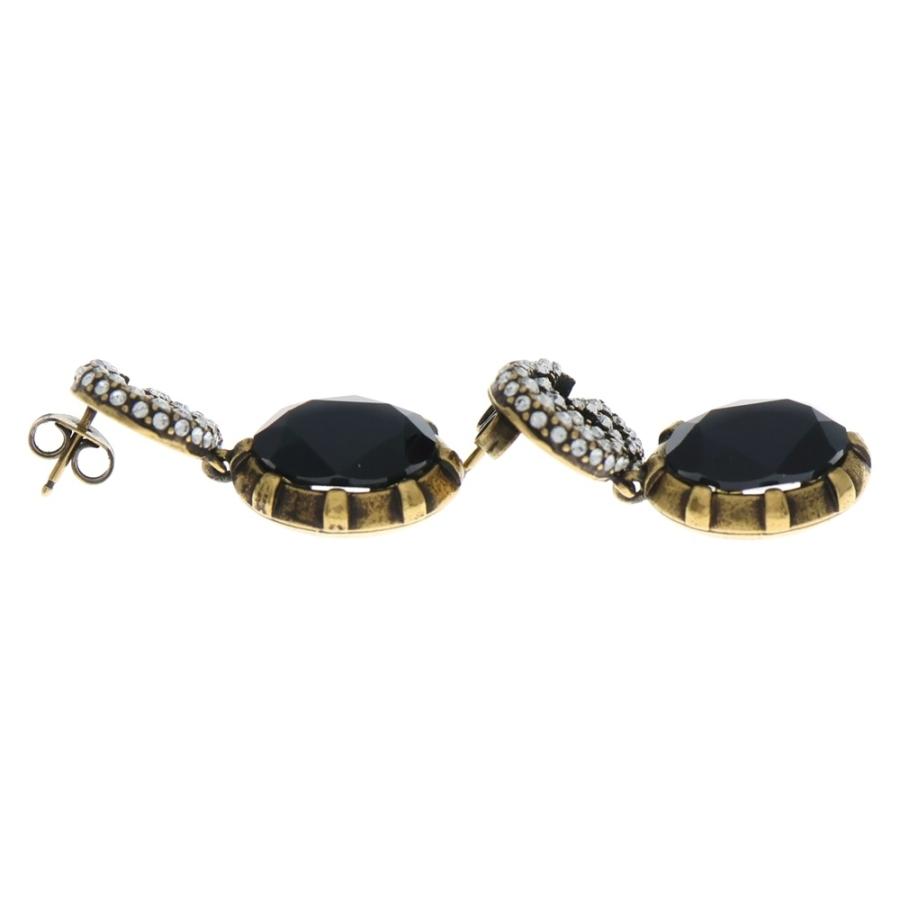 GUCCI（グッチ） ダブルG ラインストーンピアス GP ブラック×ゴールド