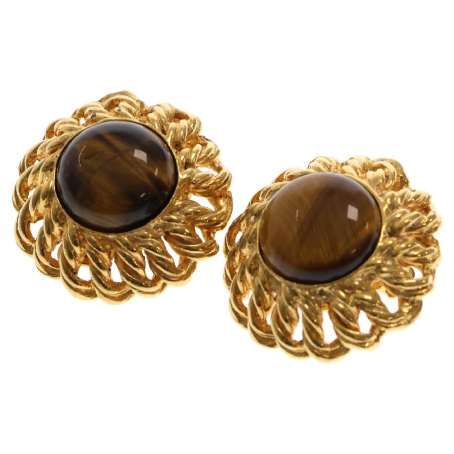 CHANEL シャネル グリポア タイガーアイ イヤリング ゴールド GP  