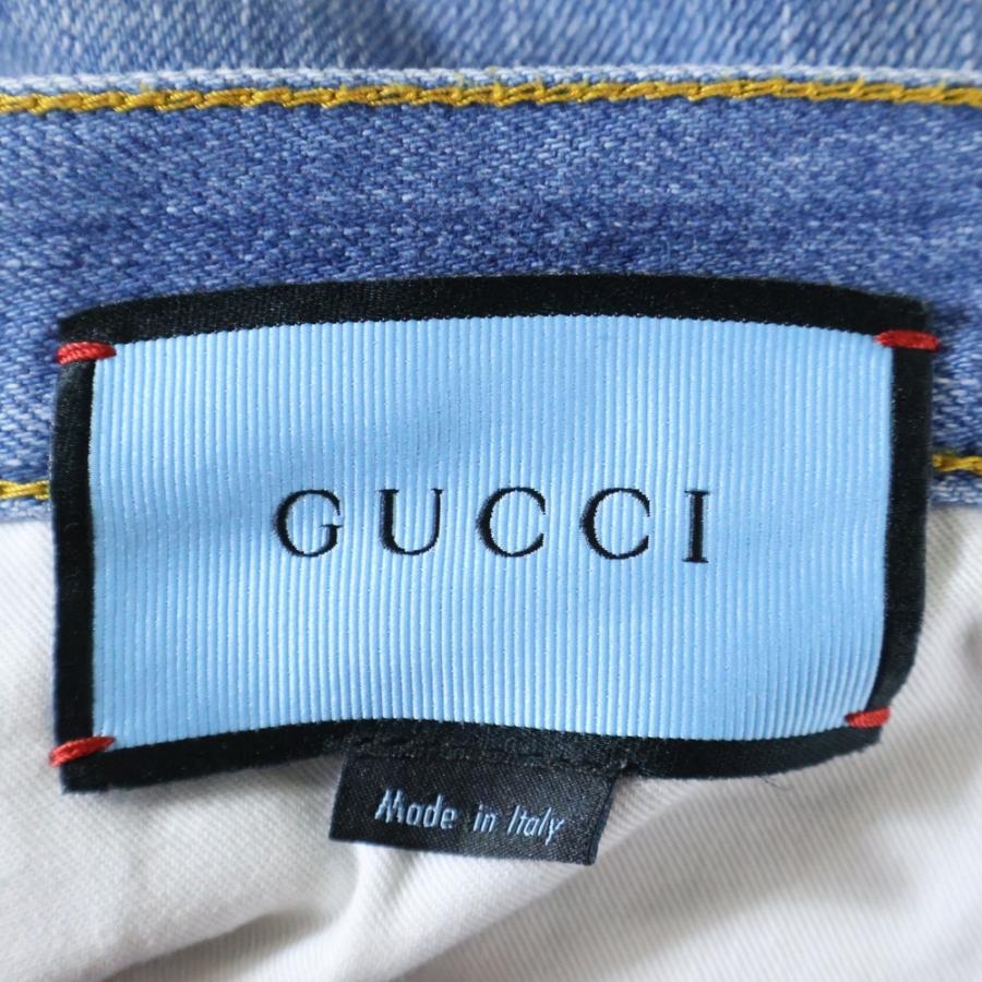 GUCCI（グッチ） LOVED 鳥刺繍 ロゴパッチ付デニムパンツ ブルー