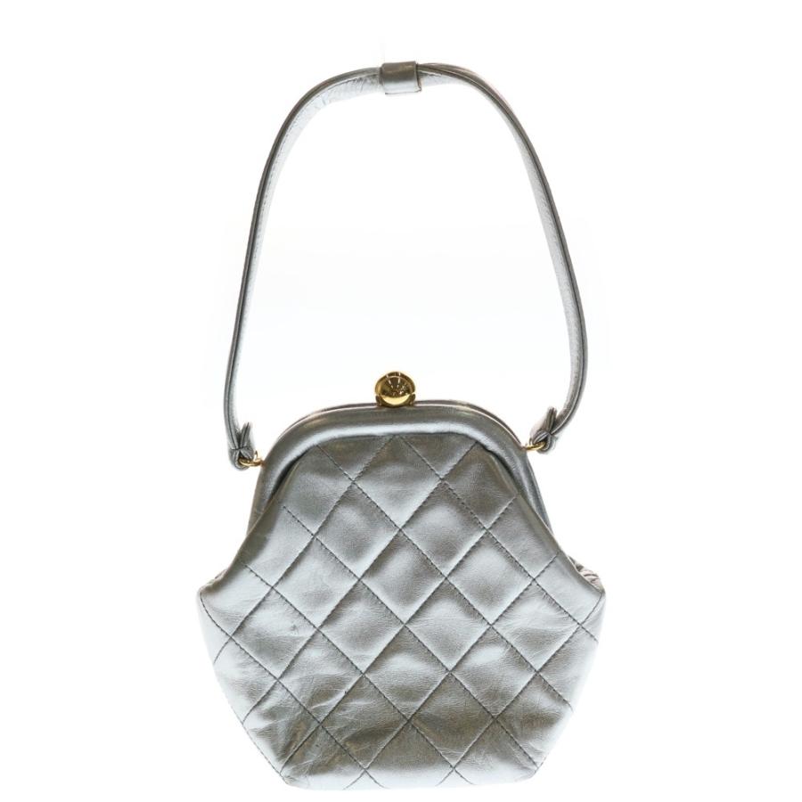 CHANEL（シャネル） がま口ハンドバック シルバー ラムスキン ゴールド