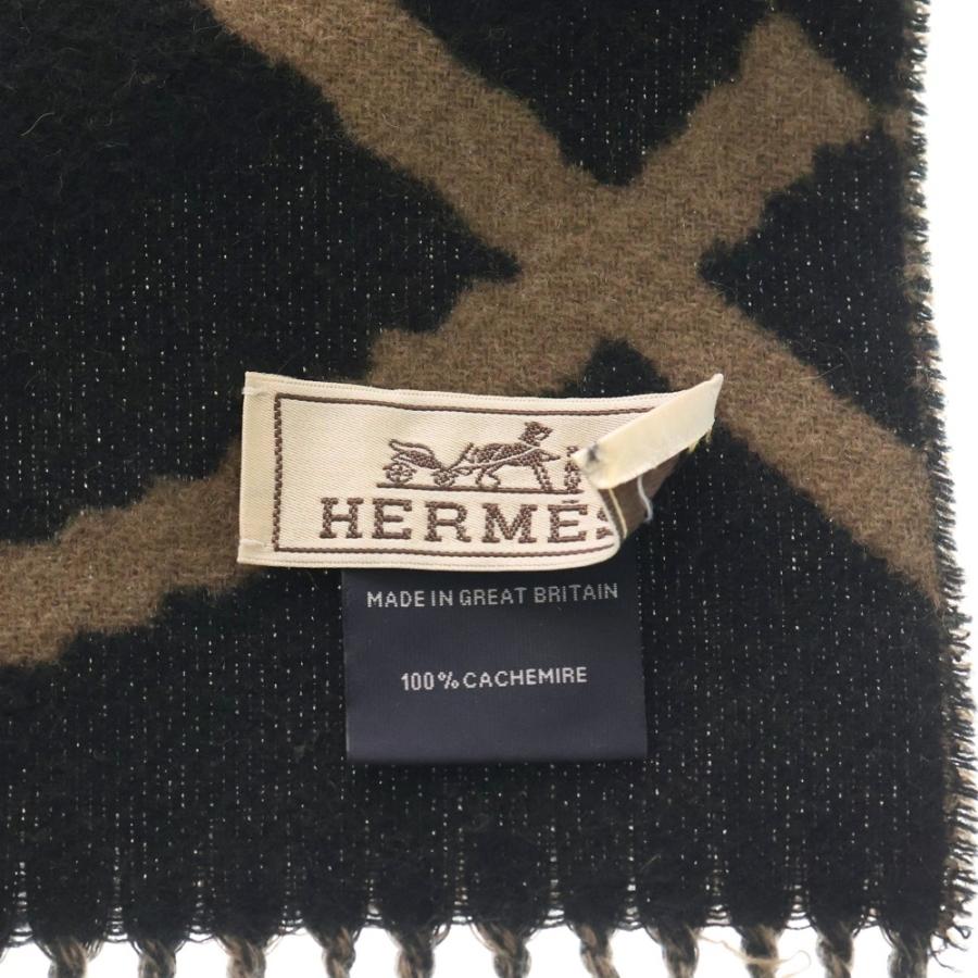 HERMES（エルメス） クリッククラック フリンジ付カシミヤマフラー 