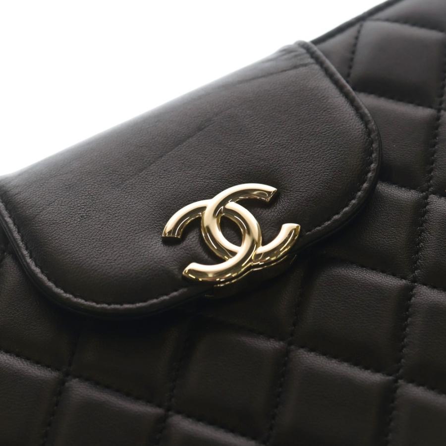 CHANEL シャネル マトラッセ ココマーク ラムスキン レザー チェーンストラップ ポーチ ウォレット ゴールド金具 ブラック AP3633 NG443LT3の画像