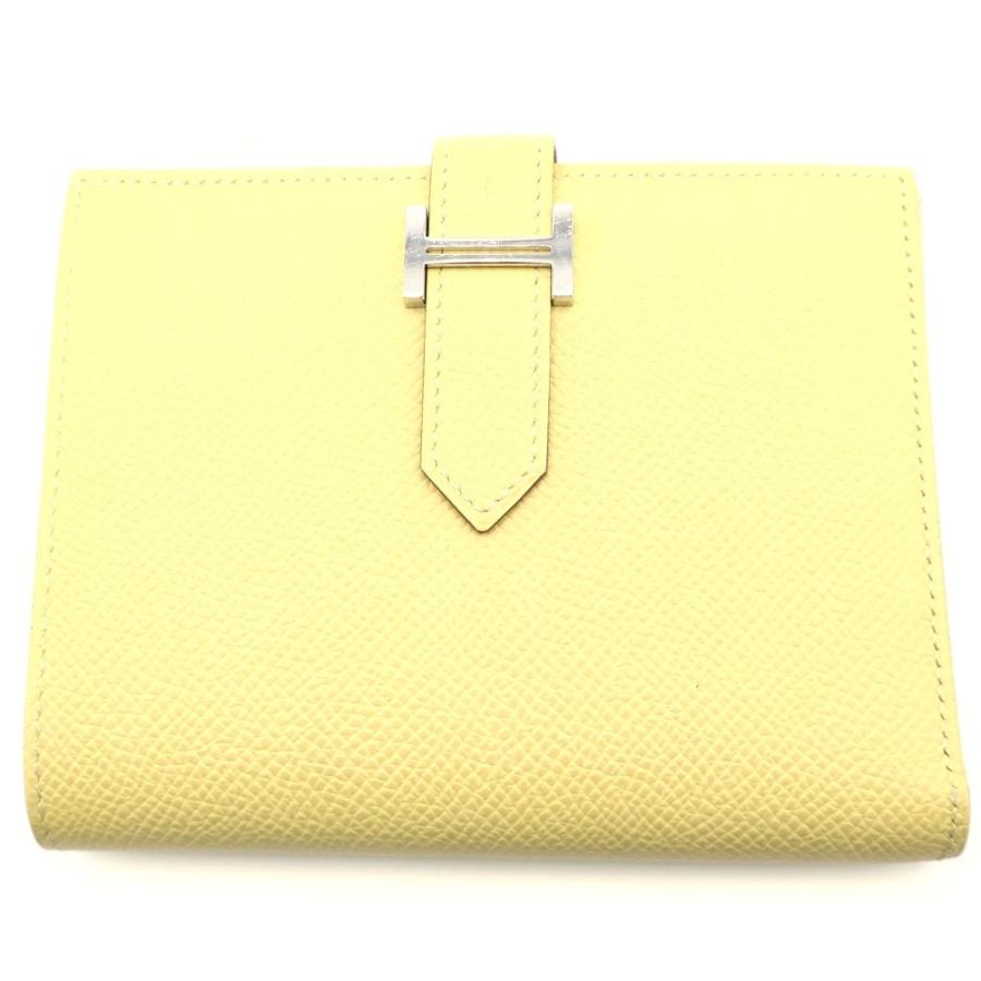 HERMES エルメス ベアンコンパクト イエロー エプソン コンパクトウォレット 二つ折り財布 イエロー レザー U刻印 シルバー金具 HERMES（エルメス） ベアンコンパクト イエロー エプソン コンパクト