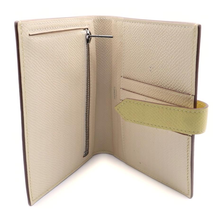 HERMES エルメス ベアンコンパクト イエロー エプソン コンパクトウォレット 二つ折り財布 イエロー レザー U刻印 シルバー金具 HERMES（エルメス） ベアンコンパクト イエロー エプソン コンパクト
