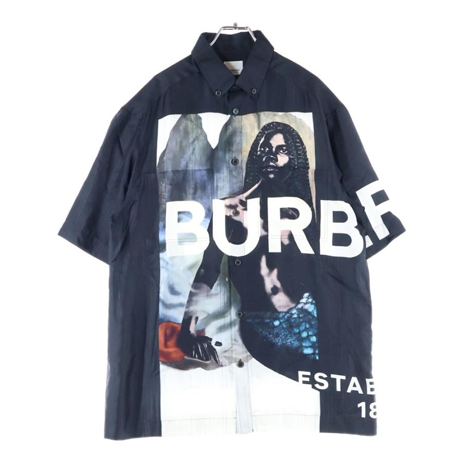 BURBERRY LONDON バーバリーロンドン 21SS ショートスリーブ マーメイドプリント シルクツイル半袖シャツ ブラック 4567606 BURBERRY（バーバリー） BURBERRY LONDON バーバリーロンドン 21SS