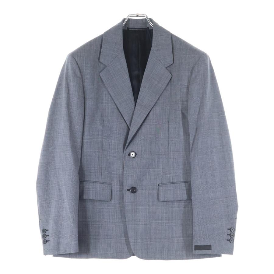PRADA テーラードジャケット グレー系 ストライプ PRADA（プラダ） シングルブレスト モヘアウール チェック柄 袖ロゴ