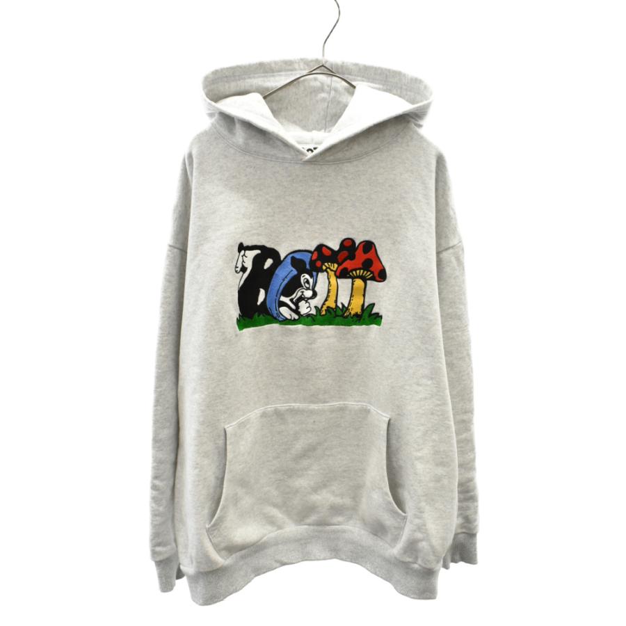 新作からsaleアイテム等お得な商品満載 ボット フロント刺繍デザインプルオーバーパーカー グレー フーディ パーカー Proksi Si