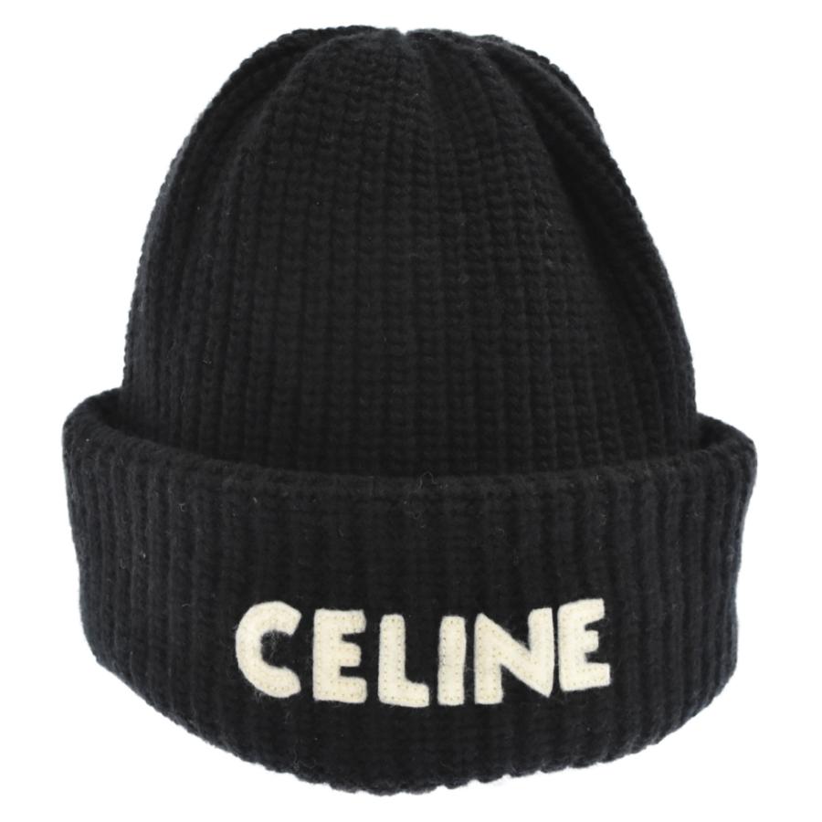 CELINE セリーヌ 22AW フェルトロゴニットビーニー帽子 ブラック CELINE セリーヌ 22AW フェルトロゴニットビーニー帽子 ブラック