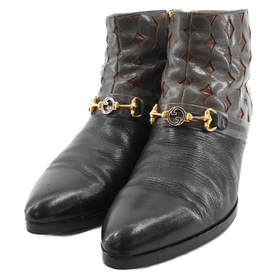 GUCCI グッチ Quentin Grey Leather GG Horsebit Heel Ankle