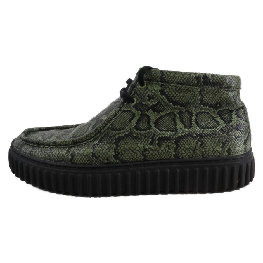 MARTINE ROSE マーティンローズ 24SS ×CLARKS Torhill Hi クラークス トーヒルハイ スネークエフェクトレザー ミッドカッドブーツ シューズ ブラック/グリーン US9/26.5cm 13288 MARTINE ROSE マーティンローズ 24SS × クラークス トーヒルハイ