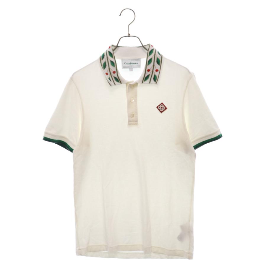 【タグ、スペアボタン付き】Casablanca ポロシャツ ホワイト/グリーン Casablanca（カサブランカ） 24SS Laurel Pique Polo Shirt