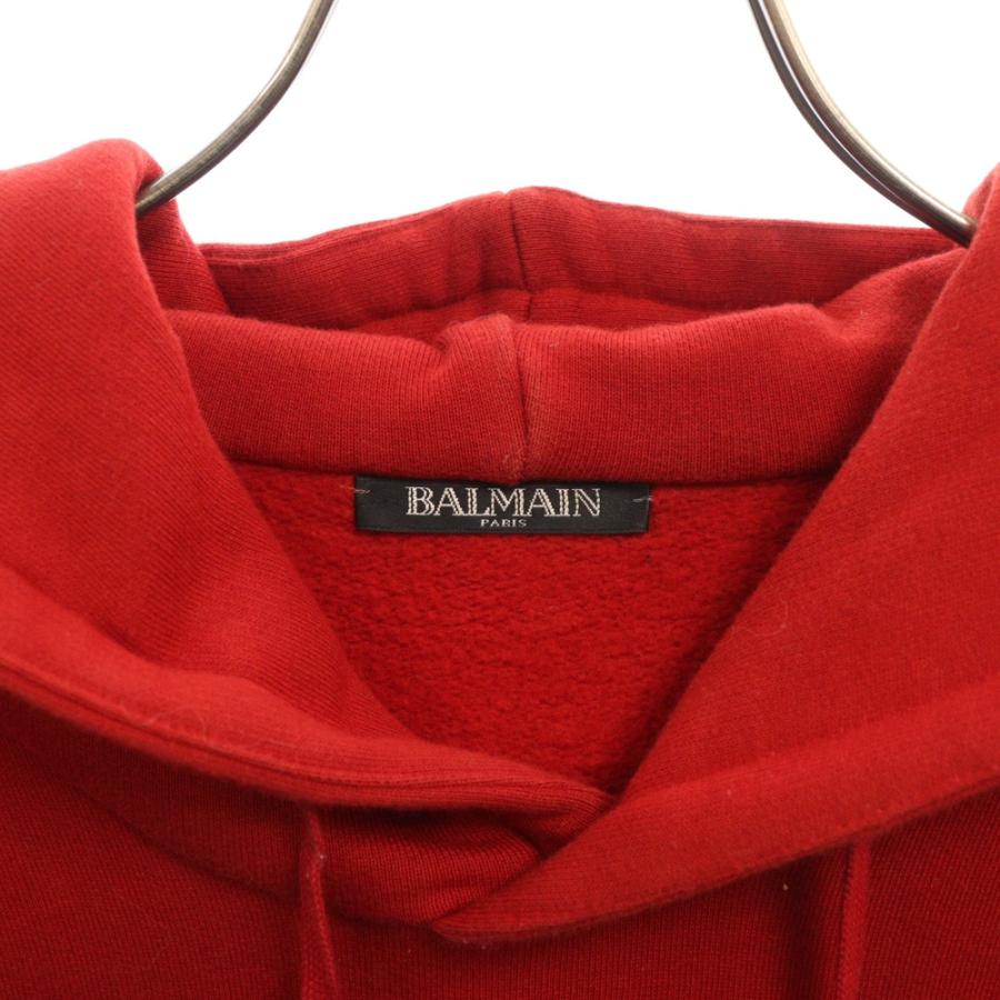 希少】BALMAIN バルマン エンブレム パーカー レッド サイドジップ M  