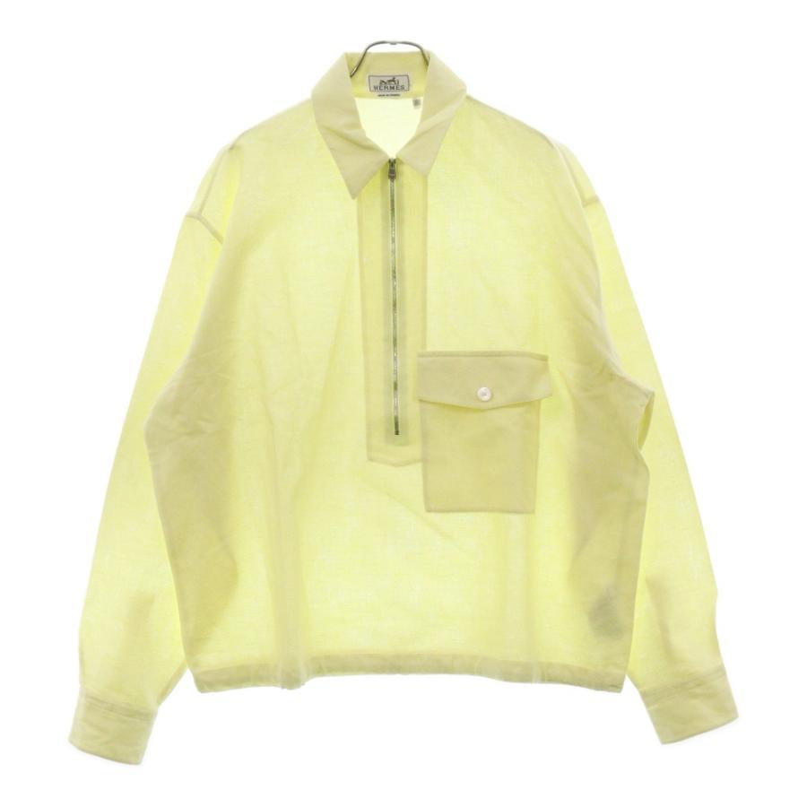HERMES エルメス 23SS セリエボタン ハーフジップコットンシャツ 長袖 