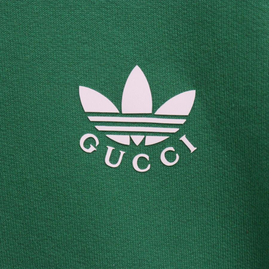 GUCCI(グッチ) パーカー サイズS レディース - 692107 XJEKQ グリーン×白 長袖/adidas/ストライプ/プルオーバー GUCCI（グッチ） 22SS ×adidas Cotton Sweatshirt 692107 XJEKQ