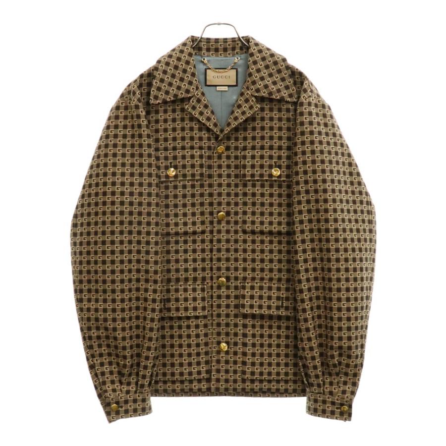 GUCCI（グッチ） Gロゴ 総柄 モノグラム 金ボタン ジャケット ブラウン 