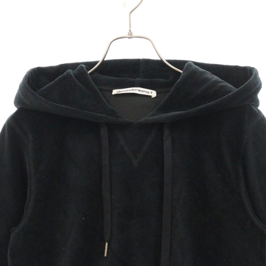 ALEXANDER WANG アレキサンダーワン Cropped Hoodie ベロアコーデュロイ プルオーバーパーカー フーディー ブラック レディース alexanderwang（アレキサンダー・ワン） Cropped Hoodie ベロア