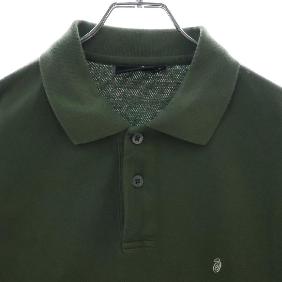 STUSSY ステューシー Pique Polo ロゴ刺繍半袖ポロシャツ カーキ
