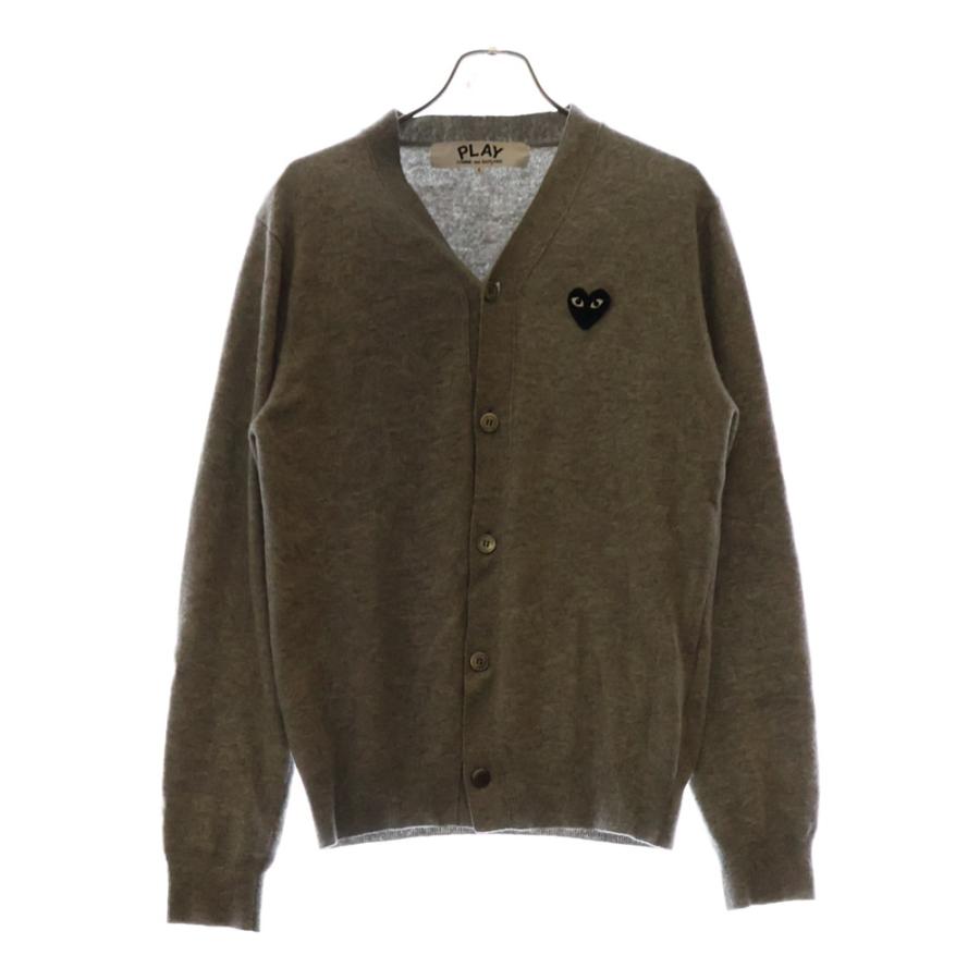 美品 プレイコムデギャルソン メンズ カーディガン ウール グレー シェルボタン プレイ コムデギャルソン Uネック Wハート カーディガン グレー-ユニ
