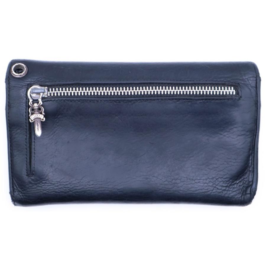 CHROME HEARTS／WAVE ウェーブ ウォレット レザー財布 クロムハーツウェーブウォレットクロスボタンブラックヘビーレザー