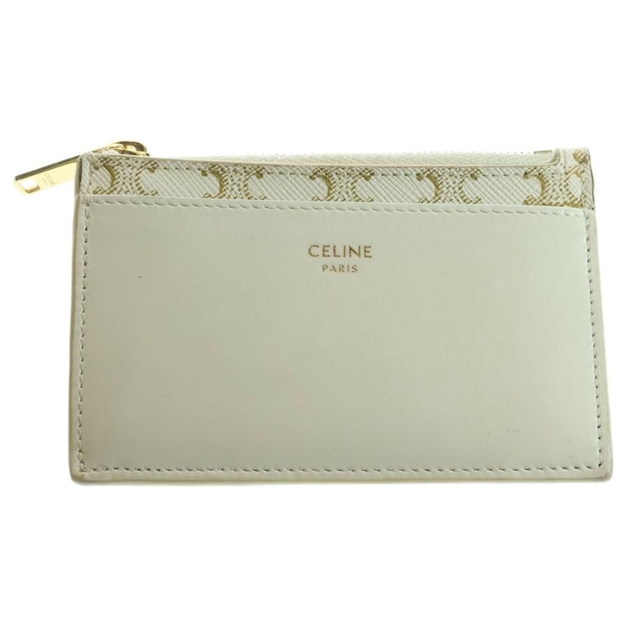 CELINE ケース ホワイト/ベージュ CELINE（セリーヌ） トリオンフ キャンバスレザー ジップ付き カード