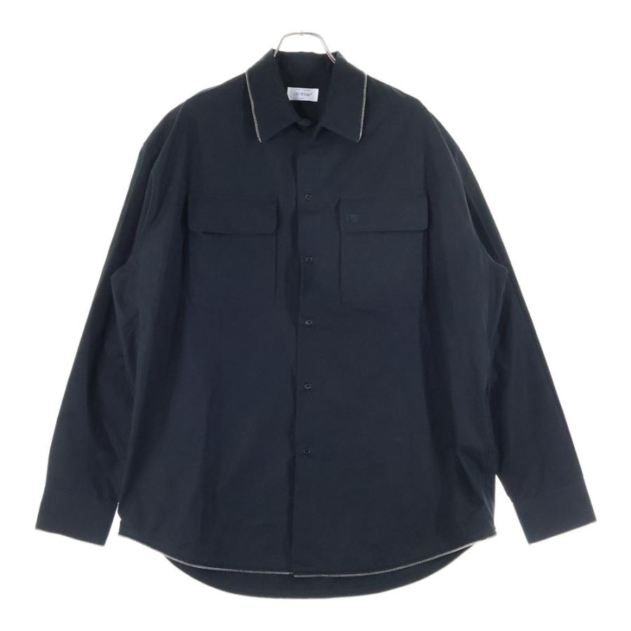 OFF-WHITE オフホワイト 23AW Zip Shirt ロゴ刺繍 長袖シャツ ブラック 