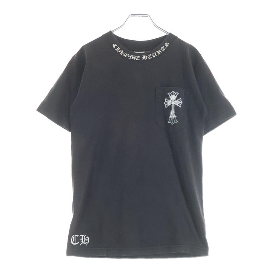 CHROME HEARTS クロムハーツ 半袖Ｔシャツ サイズM ブラック コットン ネックロゴ スクロールロゴ プリント 新型 美品 中古 4b000466 Chrome Hearts - CHROME HEARTS クロムハーツ 半袖Tシャツ サイズM
