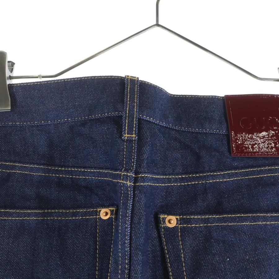 GUCCI（グッチ） エナメルパッチ ストレートデニムパンツ ブルー