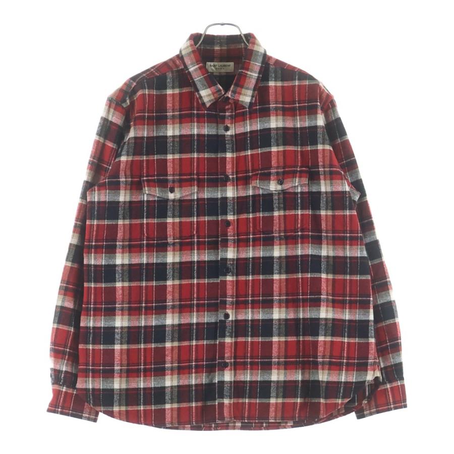 SAINT LAURENT PARIS (サンローランパリ) 長袖チェックシャツ レッド