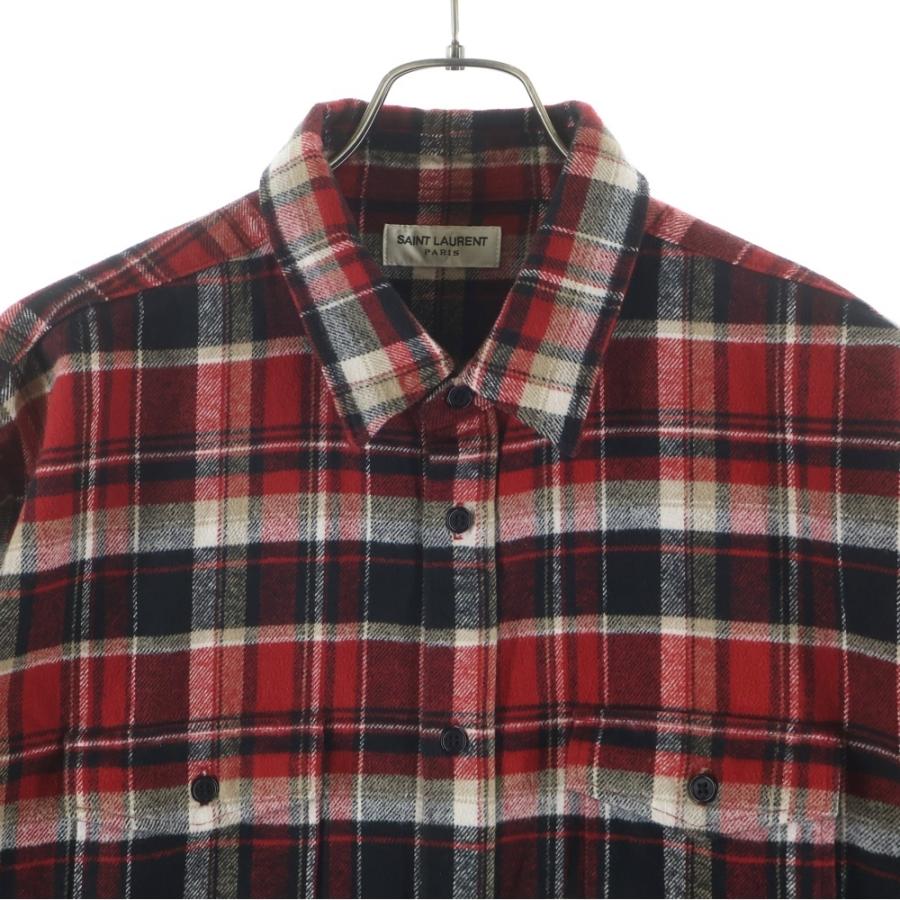 SAINT LAURENT PARIS (サンローランパリ) 長袖チェックシャツ レッド