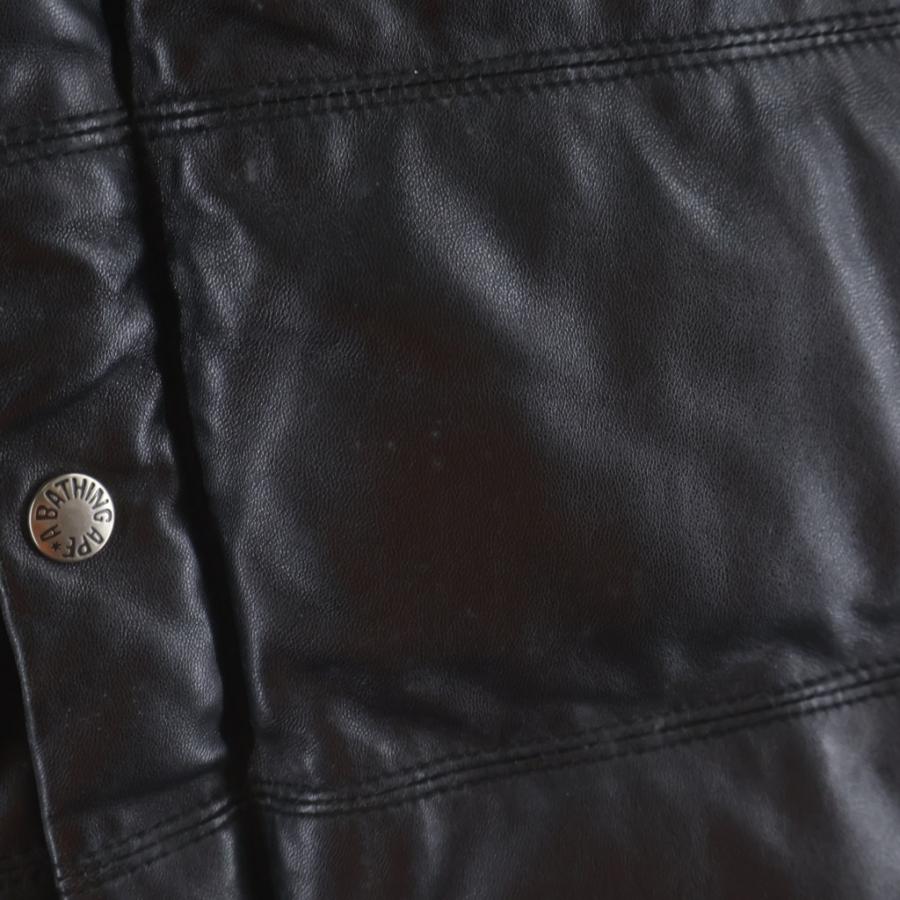 A BATHING APE アベイシングエイプ シープスキン レザー ダウンベスト ブラックの画像