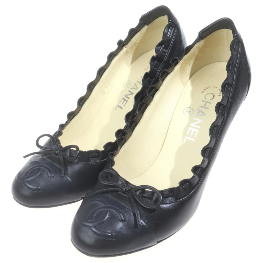 【美品】CHANEL シャネル　ココマーク　リボン　フリルデザイン　パンプス CHANEL（シャネル） ココマーク 型押し リボン付き フリルデザイン