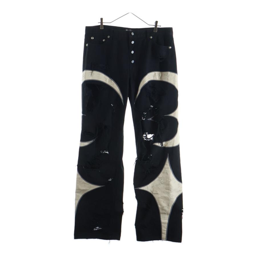 THUG CLUB サグクラブ ダメージ加工 TCレザー ウォッシングデニムパンツ ブラック TC24PT2102 THUG CLUB サグクラブ ダメージ加工 TCレザー ウォッシングデニム