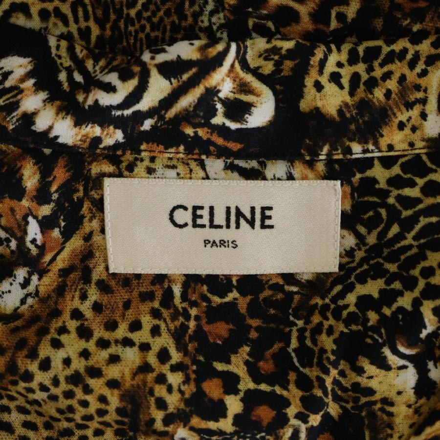 CELINE（セリーヌ） 22SS レオパード柄 開襟 半袖総柄シャツ ブラウン