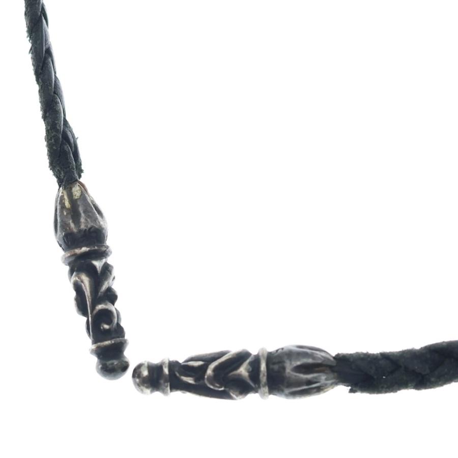 クロムハーツ　革紐　スクロールレザーブレード　シルバーネックレス CHROME HEARTS（クロムハーツ） LEATHER BRAID スクロールレザー