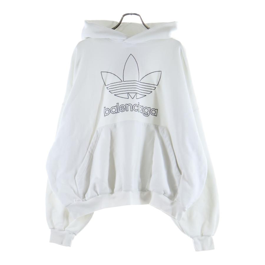 BALENCIAGA ホワイト フーディ ダメージ加工　汚れ色やけあり BALENCIAGA（バレンシアガ） ×adidas アディダス ロゴ刺繍 プル