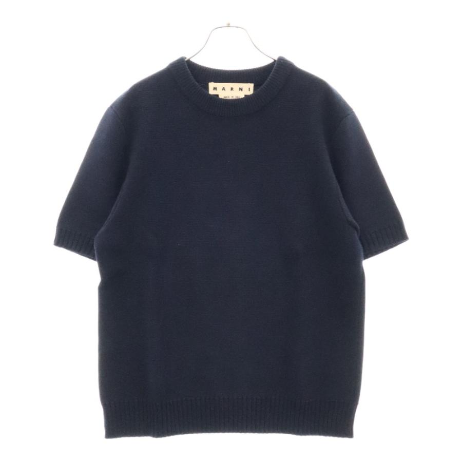 MARNI マルニ 17SS クルーネック半袖ニットシャツ ネイビー M05HA0070 