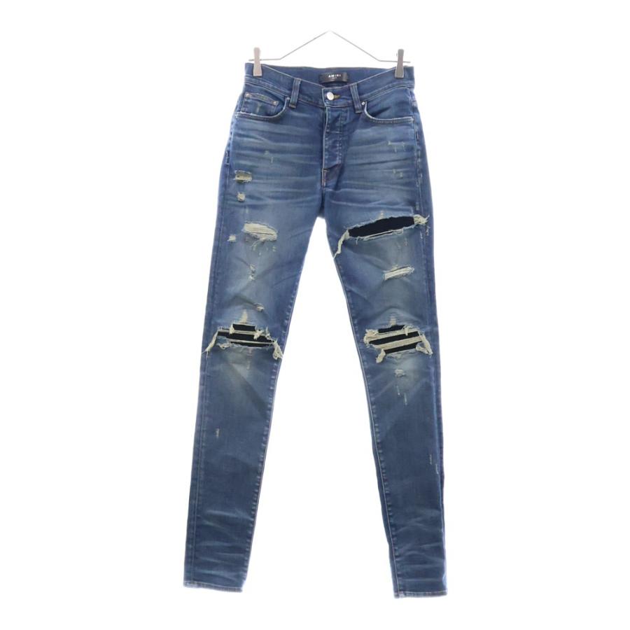 AMIRI MX1 ダメージ デニム　【新品未使用】　サイズ30 中古・古着通販】AMIRI (アミリ) MX1 Leather Patch jean ブラック