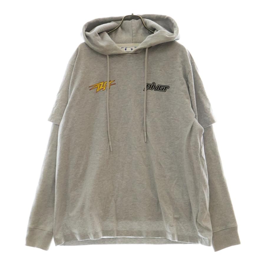 OFF-WHITE プリント スウェット プルオーバー パーカー M OFF-WHITE オフホワイト フロントプリント レイヤードデザイン プル