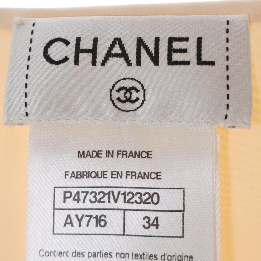 CHANEL シャネル リボン付き ココマーク パールボタン シルクブラウス ピンク レディース P47321V12320 CHANEL（シャネル） リボン付き ココマーク パールボタン シルク