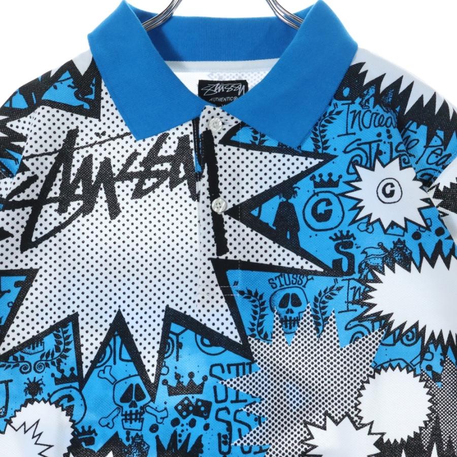 STUSSY（ステューシー） POP SHOUT POLO 総柄 ポロ半袖シャツ ブルー