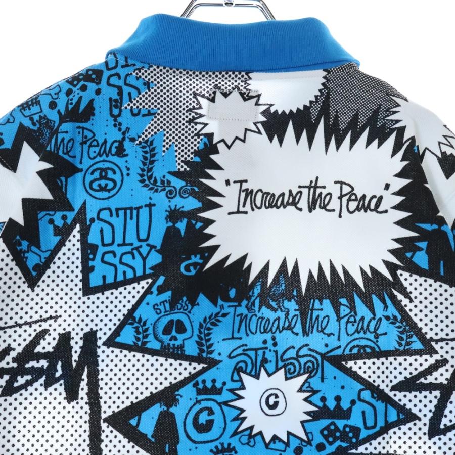 STUSSY（ステューシー） POP SHOUT POLO 総柄 ポロ半袖シャツ ブルー