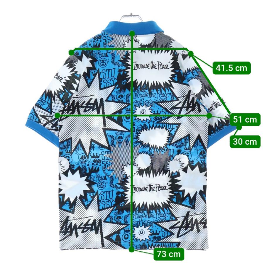 STUSSY（ステューシー） POP SHOUT POLO 総柄 ポロ半袖シャツ ブルー