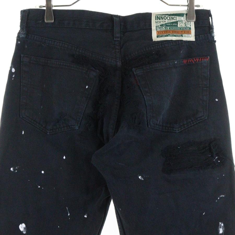 メンズ 新品 INNOCENCE NYC デストロイ レザー デニムパンツ ダメージ