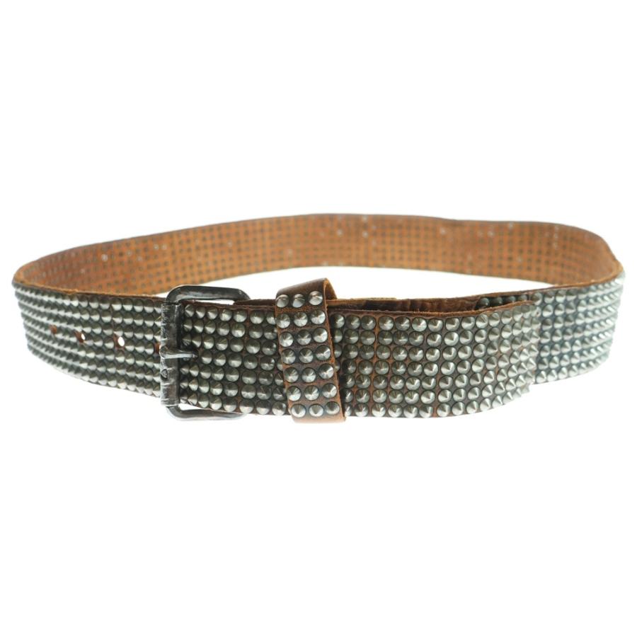 HTC エイチティーシー 7連 スタッズ レザーラージベルト ブラウン